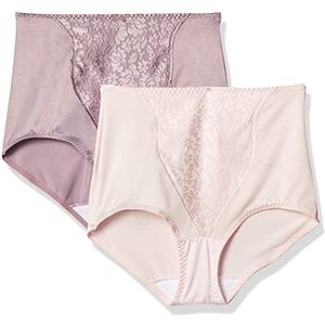 Bali Women's Shapewear Double Support® Coordinate Brief with Lace Tummy Panel Light Control 2-Pack, Pink Bliss/Warm Steel, X-Large