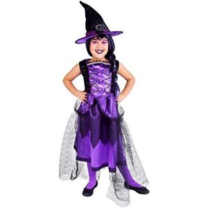 Rubies Chic Purpura Heksenkostuum voor meisjes, luxe paars met hoed, originele Halloween, carnaval en verjaardag