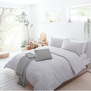 Drift Home - Ellis Stripe - 52% gerecycled polyester 48% BCI katoenen dekbedovertrekset - kingsize bedmaat in zilver