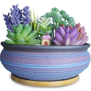 ARTKETTY Bonsai pot, 19,5 cm grote succulente pot met drainage keramische bloempot voor binnen buiten planten ronde plantenpot met dienblad tuin woondecoratie