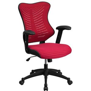 Flash Furniture Designer Executive bureaustoel met hoge rug, ergonomische bureaustoel met verstelbare armen, kunststof, schuim, metaal, bordeaux mesh, set van 1