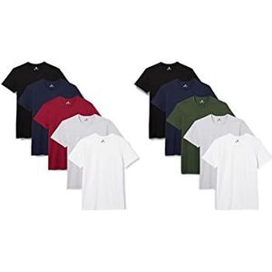 Lower East Heren T-shirt met ronde halsuitsnijding, Zwart/wit/marineblauw/grijs/rood/groen, set van 10, M