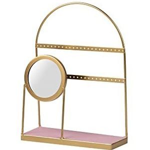 Adda Home Sieradenkistje, metaal/spiegel/fluweel, goud/roze/grijs, 20 x 10 x 30 cm