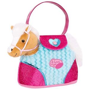 Pucci Pups Knuffeldier pony, beige, in handtas met accessoires, pluche dier, paard in blauw-roze tas, zadel, hoofdstel, speelgoed voor kinderen vanaf 2 jaar, ST8274Z