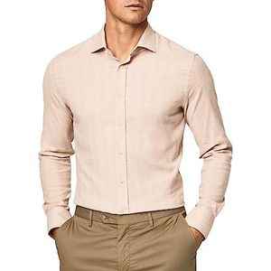 Hackett London Heren Soft Stretch Hbone Button Down Shirt, tan, M