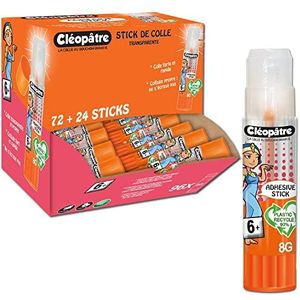 Cleopatre lijmstiften van gerecycled kunststof, transparant, 96 stuks, 8 g, oplosmiddelvrij, ideaal voor scholen