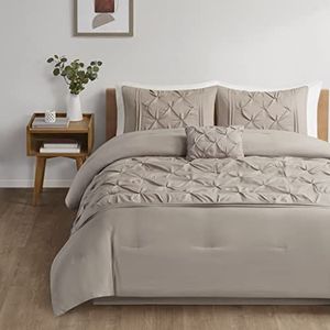 Comfort Spaces Trendy Casual Geometrische Gewatteerde Cover, All Season Down Alternatief Gezellig Bedding, Bijpassende Sham, Faux Silk Taupe 5 Stuk, King