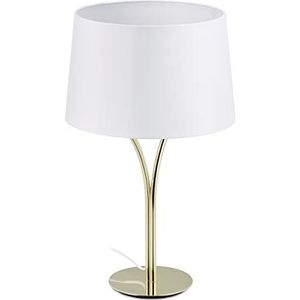Relaxdays tafellamp modern, stoffen lampenkap, metalen voet, HxØ: 49x30 cm, woonkamerlamp, E27-fitting, wit/goud