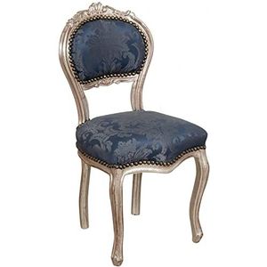 Biscottini Fauteuil in Franse stijl Louis XVI - stoel van massief beukenhout - zilveren en blauwe afwerking