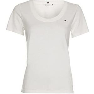 Tommy Hilfiger Dames Slim New Cosy C-Nk Ss S/S gebreide Tops, Ecru, L, Ecru, L