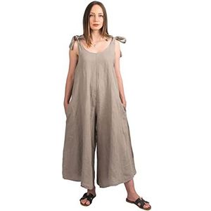 Dalle Piane Cashmere - Jampsuit jurk 100% linnen, lichtbruin, één maat, lichtbruin, Eén maat