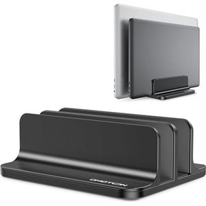 OMOTON ruimtebesparende laptopstandaard, verstelbare verticale aluminium laptopstandaard voor alle tablets en 10-17.3 inch laptops, bijvoorbeeld MacBook - geschikt voor 2 laptops - zwart