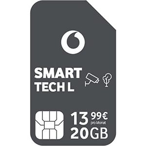 Vodafone Smart Tech L, 20 GB gegevens, voor slimme apparaten, LTE 4G/5G beveiligingscamera's, Arlo Go, Reolink (niet voor smartphones, tablets, geen spraakoproepen), ABO 24 maanden looptijd, IoT, M2M
