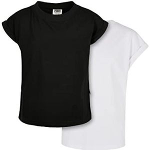 Urban Classics Meisjes T-shirt Girls Organic Extended Shoulder Tee 2-Pack Black/White 146/152, zwart/wit, 146/152 cm