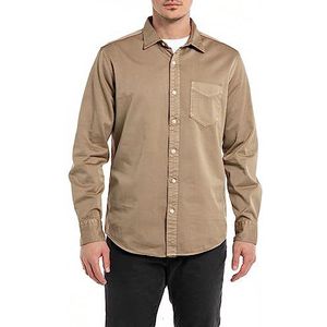 Replay Herenhemd met lange mouwen van katoen, Peanut 725, M