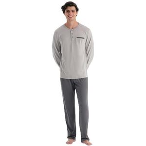 Dagi Heren Light Grey Half-Placket Long Sleeve 3-delige pyjama Set, 2XL, lichtgrijs, XXL