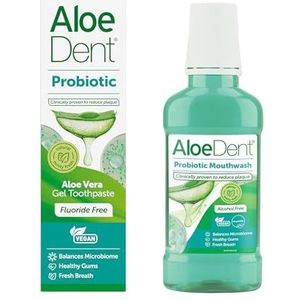 AloeDent Probiotische tandpasta zonder fluoride 75 ml & probiotische mondspoeling 250 ml - uitgebalanceerd mondmicrobioom natuurlijk mondwater