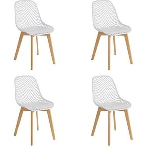 Baroni Home Moderne stoel met houten poten, ergonomische bureaustoel met textuur, max. 130 kg, 48 x 43 x 84 cm, wit, 4 stuks