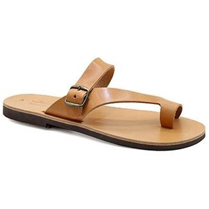 Emmanuela Griekse lederen tienden ring sandalen voor mannen, hoge kwaliteit handgemaakte heren sandalen met verstelbare gesp riem, heren strengen zomerschoenen (Beige, numeric_47)