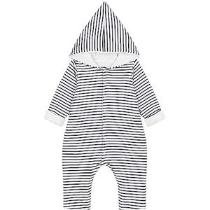 Petit Bateau Unisex baby A095U lange overall, wit marshmallow/blauw smoking, 1 maand, Wit marshmallow/blauw smoking, 0 Maand