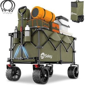 Sekey XXL Plus Opvouwbare Bolderwagen met remmen 200L 150KG draagvermogen, 17x10 cm extra brede banden voor alle terreinen, Gepatenteerd opvouwbaar in VIER richtingen, XXL-PlusB 4011, Zwart