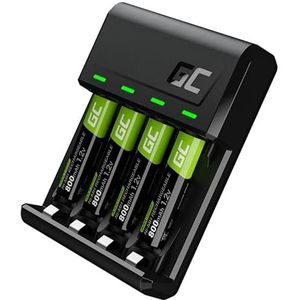 Green Cell VitalCharger batterijlader + 4X AAA 800mAh voor Ni-MH AA AAA R6 R03 Mignon batterij. Met Micro USB C. 4-kanaals laadsysteem - laadt vanaf 1 tot 4 AA of AAA, LED-signalisering