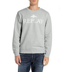 Replay Heren sweatshirt regular fit met ronde hals, M08 Light Grey Melange, M