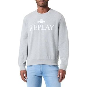 Replay Heren sweatshirt regular fit met ronde hals, M08 Light Grey Melange, S