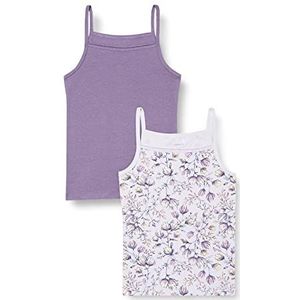 NAME IT Girl's NKFSTRAP TOP 2P Flower Noos Onderhemd, Purple Heather, 134/140, paars heather, 134/140 cm