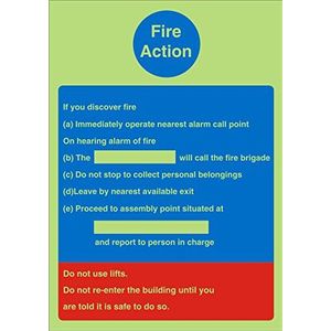 Seco Fire Action Sign, 200mm x 300mm - Fotoluminescente Zelfklevend Vinyl