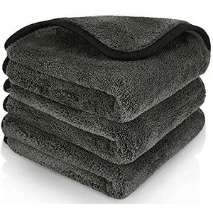 BMLEI Microvezel autoreinigingsdoeken, 1200 GSM ultra dikke microvezelhanddoeken voor auto's, zachte autodrooghanddoek voor wassen, polijsten en automatische detaillering 16"" x 16"" (3 stuks)