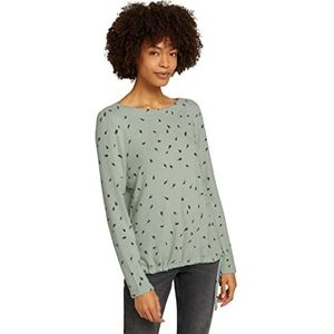 TOM TAILOR Dames Shirt met patroon en trekkoord 1028877, 28349 - Green Melange Leaf Design, XXS