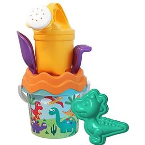 Simba 107114603 Dino babyemmerset, zandspeelgoed, 6 delen, emmer, zeef, zandvorm, schep, hark, gieter, 11 cm, D: 14 cm, vanaf 10 maanden