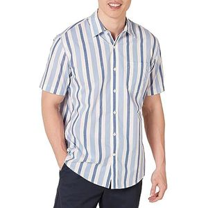 Amazon Essentials Men's Poplin overhemd met normale pasvorm en korte mouwen, Blauw Wit Streep, XL