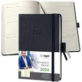 SIGEL C2413 weekkalender 2024, ca. A6, zwart, hardcover, 176 pagina's, elastiek, penlus, archieftas, PEFC-gecertificeerd, conceptum