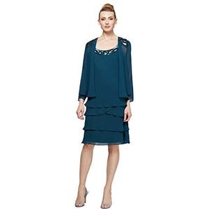 S.L. Fashions Women's Mother of The Bride Jacket Dress with Sequined Cut Out Shoulder Regular Sizes, Midteal, 8 Petite