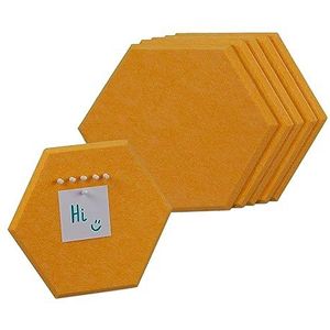 Relaxdays prikbord vilt, set van 6, hexagon, zelfklevend, bureau, HxBxD: 26x30x0,9 cm, notitiebord incl. punaises, geel