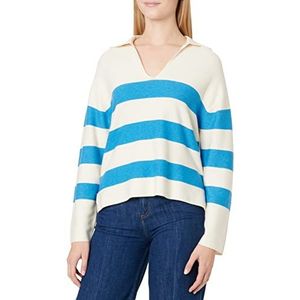 TOM TAILOR Dames Pullover met polokraag 1032599, 30190 - Blue Large Knit Stripe, L