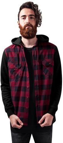 Urban Classics Heren Hooded Checked Flanell Sweat Sleeve Shirt Vrijetijdshemd