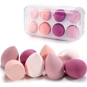 Set van 8 make-upsponzen – Premium Beauty Blender voor vloeibare foundation, poeder en crèmes – inclusief opbergdoos voor onderweg – ideaal voor gelijkmatige make-up en zachte huidverzorging
