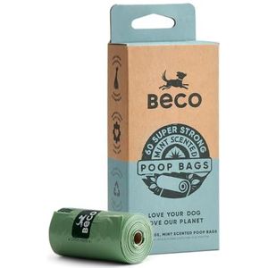 Beco Sterke & Grote Poepzakken - 60 Zakken (4 Rollen van 15) - Mint Geurende - Dispenser Compatibele Hondenpoezakken