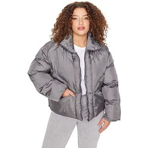 Trendyol Dames staande kraag effen oversized plus size winterjas jas, Antraciet, 72 grote maten
