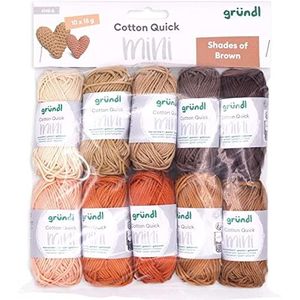 Gründl Wol Cotton Quick Mini Shades of Brown Set voor breien en haken 10 x 15 g, 100% katoen, 15 g / 37 m, bruin