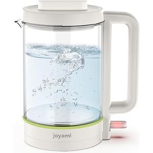 joyami Glazen waterkoker, 1,5 l, roestvrij staal, snelkookplaat, 1500 W, BPA-vrij, wit