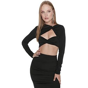 TRENDYOL Dames Woman Fitted Bodycon Asymmetrische Collar Knit Blouse Shirt, zwart, 42