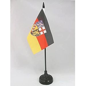 Sarre Tafelvlag 15x10 cm - Duitsland - Duitse regio van Sarre Desk Vlag 15 x 10 cm - Zwarte plastic stok en voet - AZ FLAG