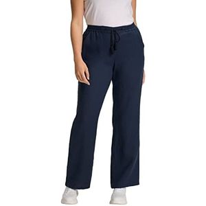 Ulla Popken Mary 728590 Linnen broek voor dames, grote maten, grote maten, plus-size, elastische tailleband, brede rechte pijpen, marineblauw, 33W x 32L