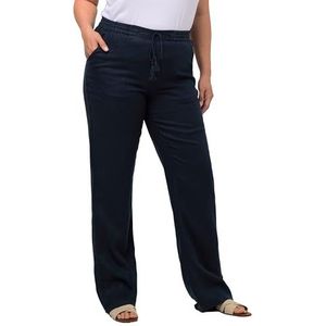 Ulla Popken Mary 60 728590130-60 Linnen broek voor dames, grote maten, plus-size, elastische tailleband, brede rechte pijpen, marine 60, marineblauw, 53W / 32L