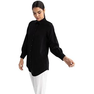 DeFacto Hemdblouse met lange mouwen voor dames, hemd met knopen voor vrijetijdskleding, zwart, 3XL