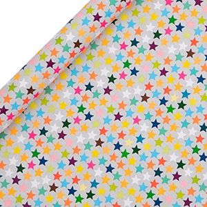 Glick Luxe rolfolie, sterren, gelukkig verjaardag, inpakpapier, perfect voor cadeauverpakking, kunst en ambacht en meer, 4 meter x 700 mm, papieren saladesterren, meerkleurig